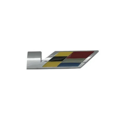 Емблема напис V для Cadillac срібло+кольорові вставки 87х24мм ЛІВА метал (на скотчі)