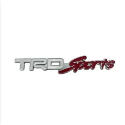 Емблема напис TRDSports для Toyota біла + червона 128х16мм металева (на скотчі)