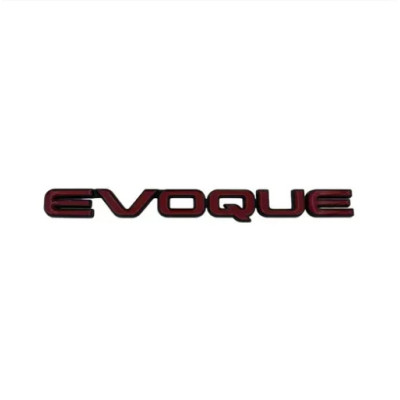 Емблема напис EVOQUE червона з чорною окантовкою 160×15мм метал (на скотчі)