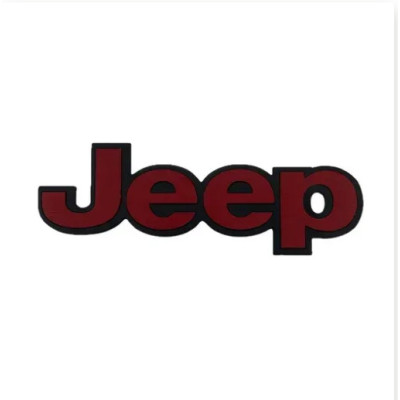 Емблема напис Jeep 159х45мм червона з чорною окантовкою метал (на скотчі)