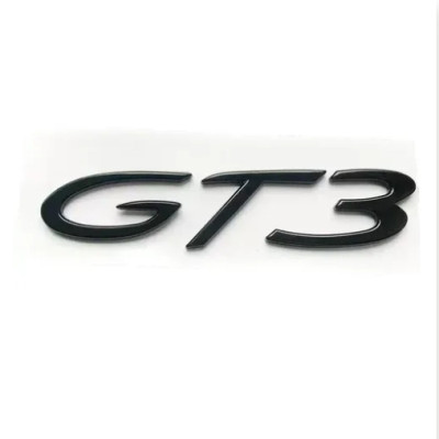 Емблема напис GT3 для Porsche 118х20мм чорна ГЛЯНЦЕВА пластик (на скотчі)