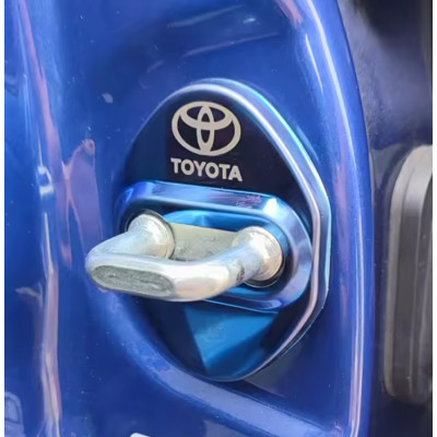 Накладки на дверной замок синие с логотипом Toyota 01