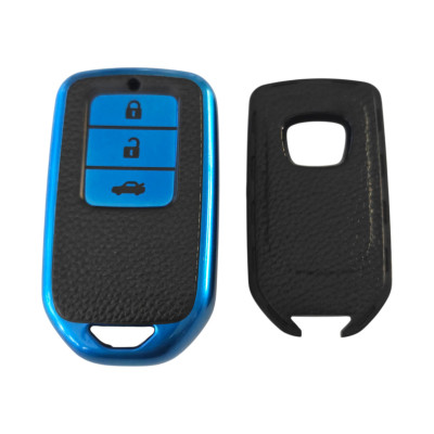 Чехол  для ключа HONDA CR-V, Civic, HR-V, Accord, Pilot, синий под кожу