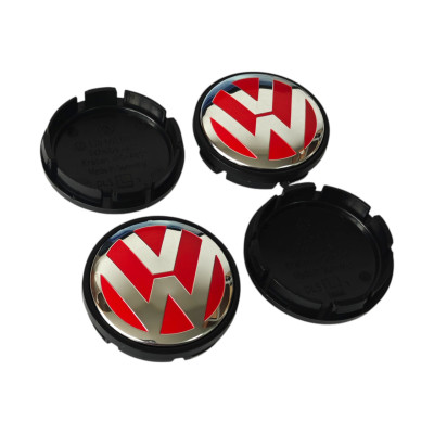Ковпачки (заглушки) в диски VW (Фольцваген) 56\52 мм Червоні + Хром 1J0601171