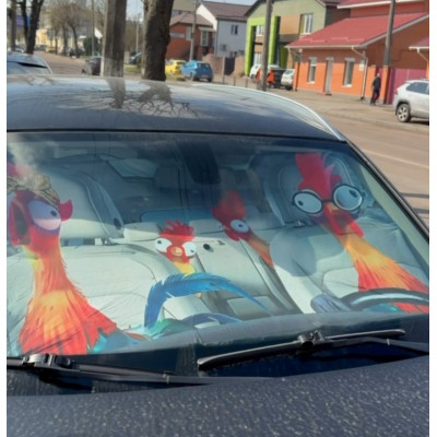 Солнцезащитный автомобильный зонтик с ярким принтом "Петушки"